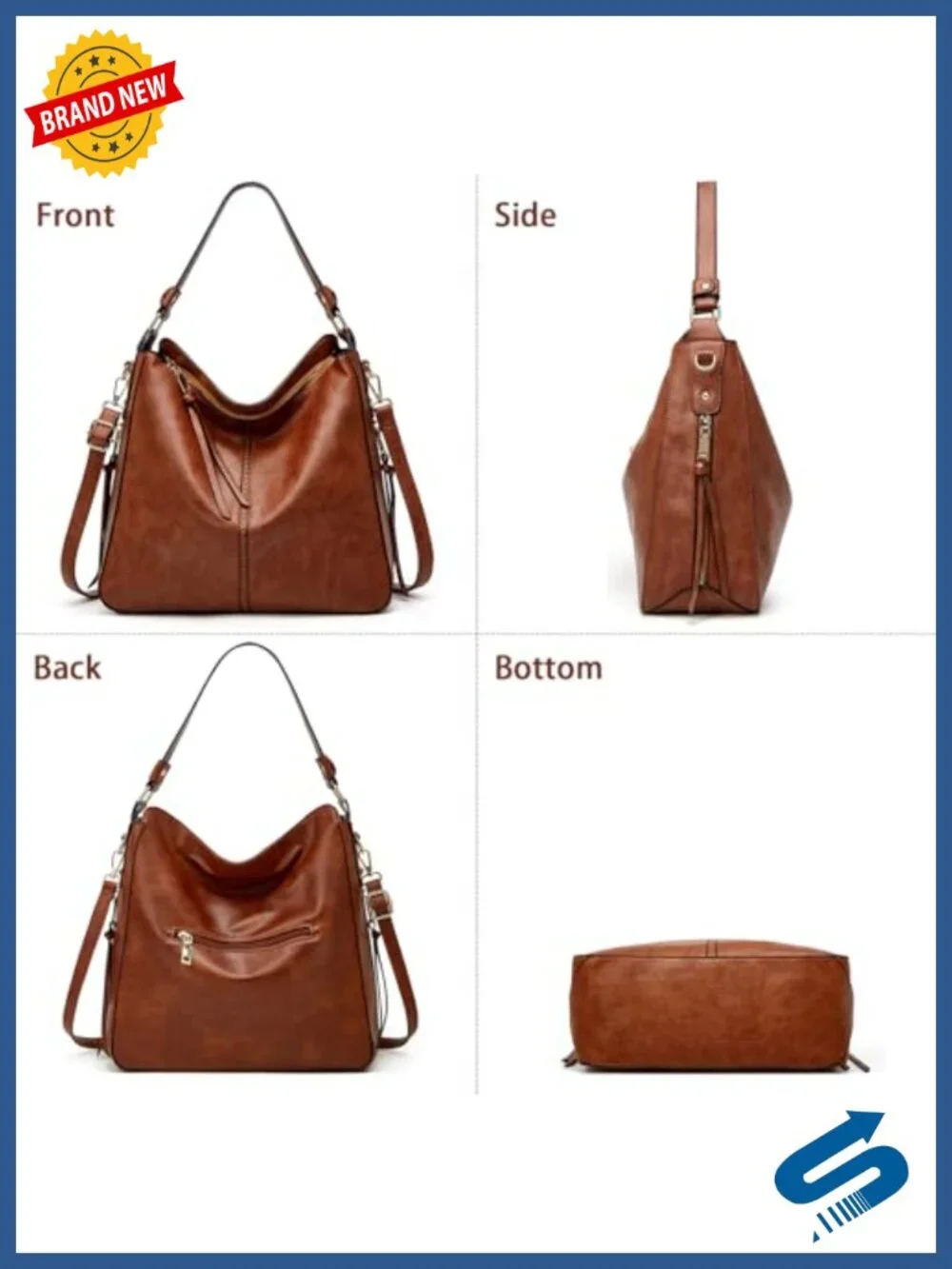 Hobo Bag with Wallet Set, Faux Leather Large Tote, Detachable Crossbody Strap